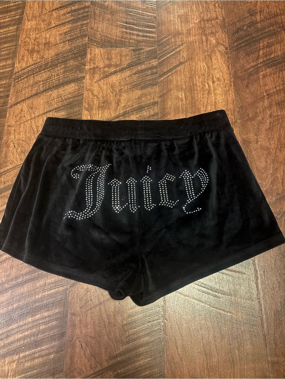 Juicy Couture Black Velour Rhinestone 'Juicy' Logo Shorts